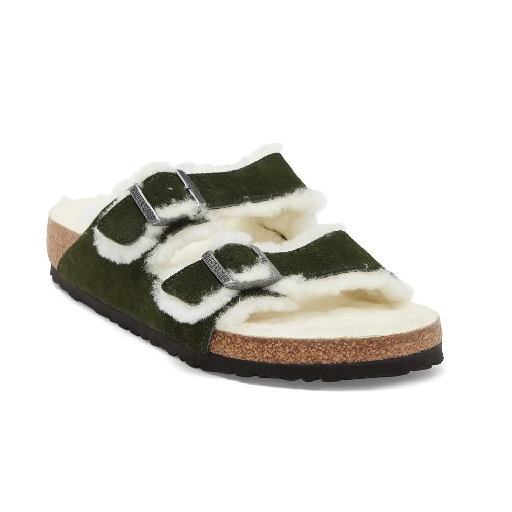 Birkenstock Mens Size 10 Mountain View Green Arizona Shearling Suede Sandal $160